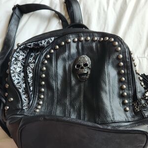 Black Studded Skull Laptop Backpack